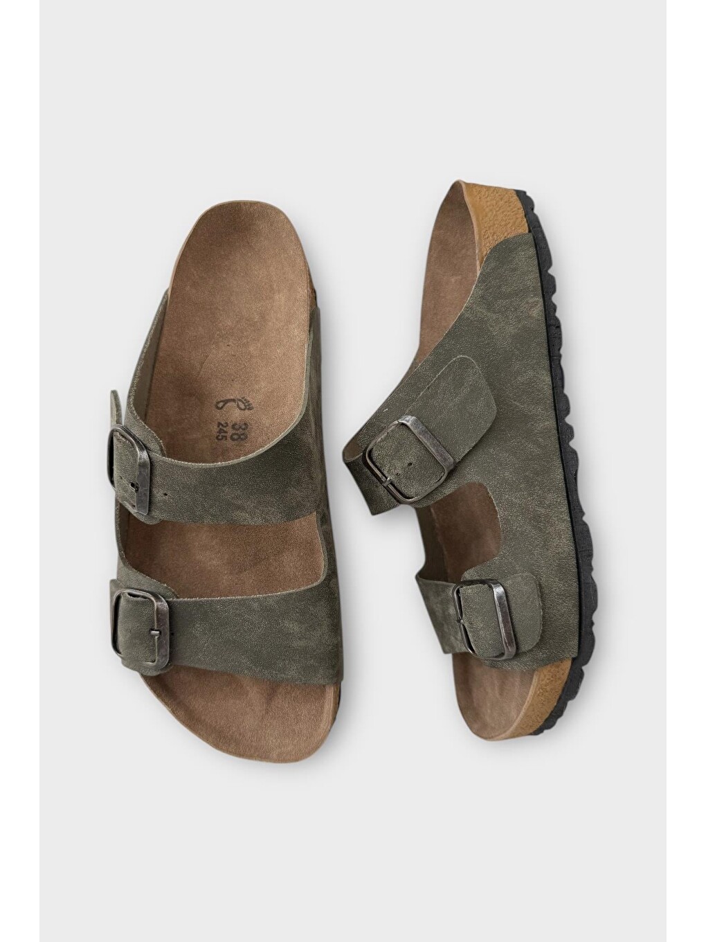 Unisex Çift Tokalı Ortopedik Terlik Haki-5