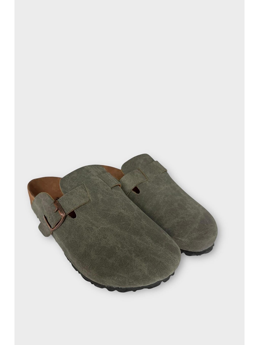 Unisex Toka Detaylı Mantar Anatomik Tabanlı Terlik Haki-4