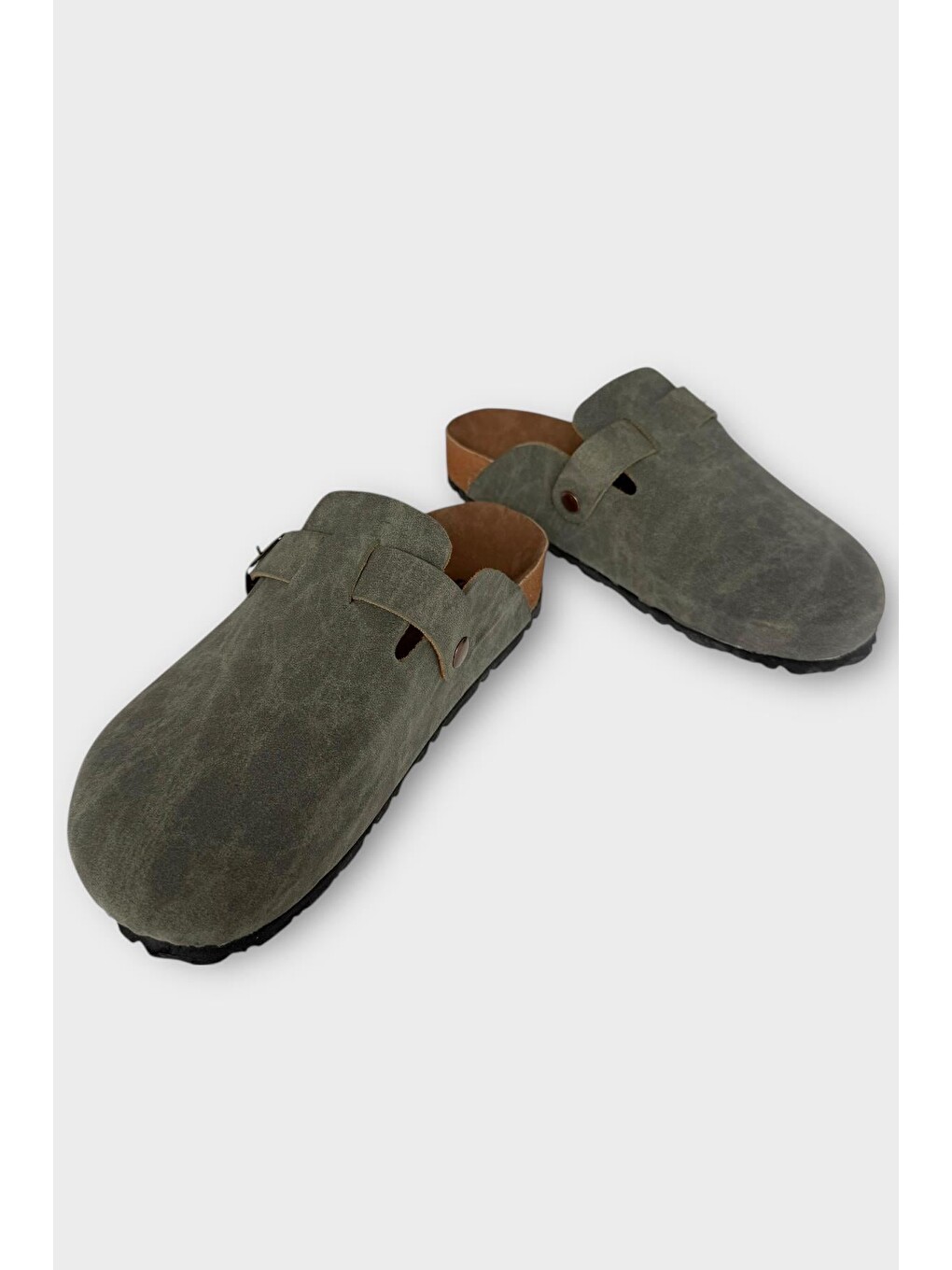Unisex Toka Detaylı Mantar Anatomik Tabanlı Terlik Haki-6