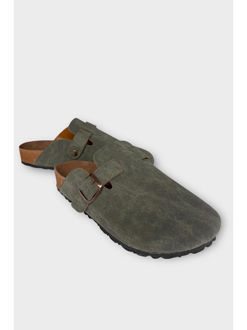 Unisex Toka Detaylı Mantar Anatomik Tabanlı Terlik Haki-3