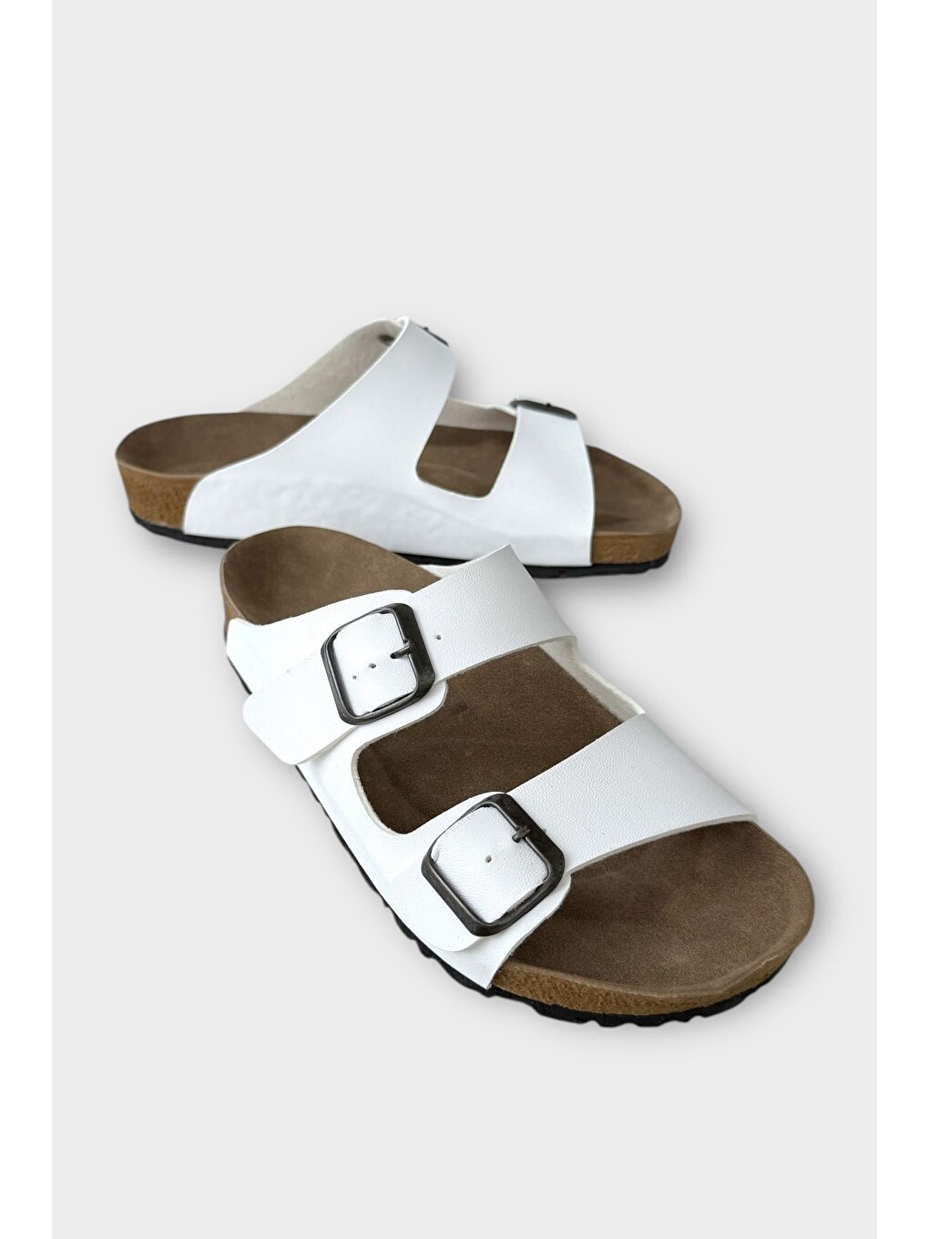 Unisex Çift Tokalı Ortopedik Terlik Beyaz-1