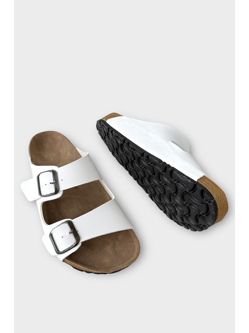Unisex Çift Tokalı Ortopedik Terlik Beyaz-3