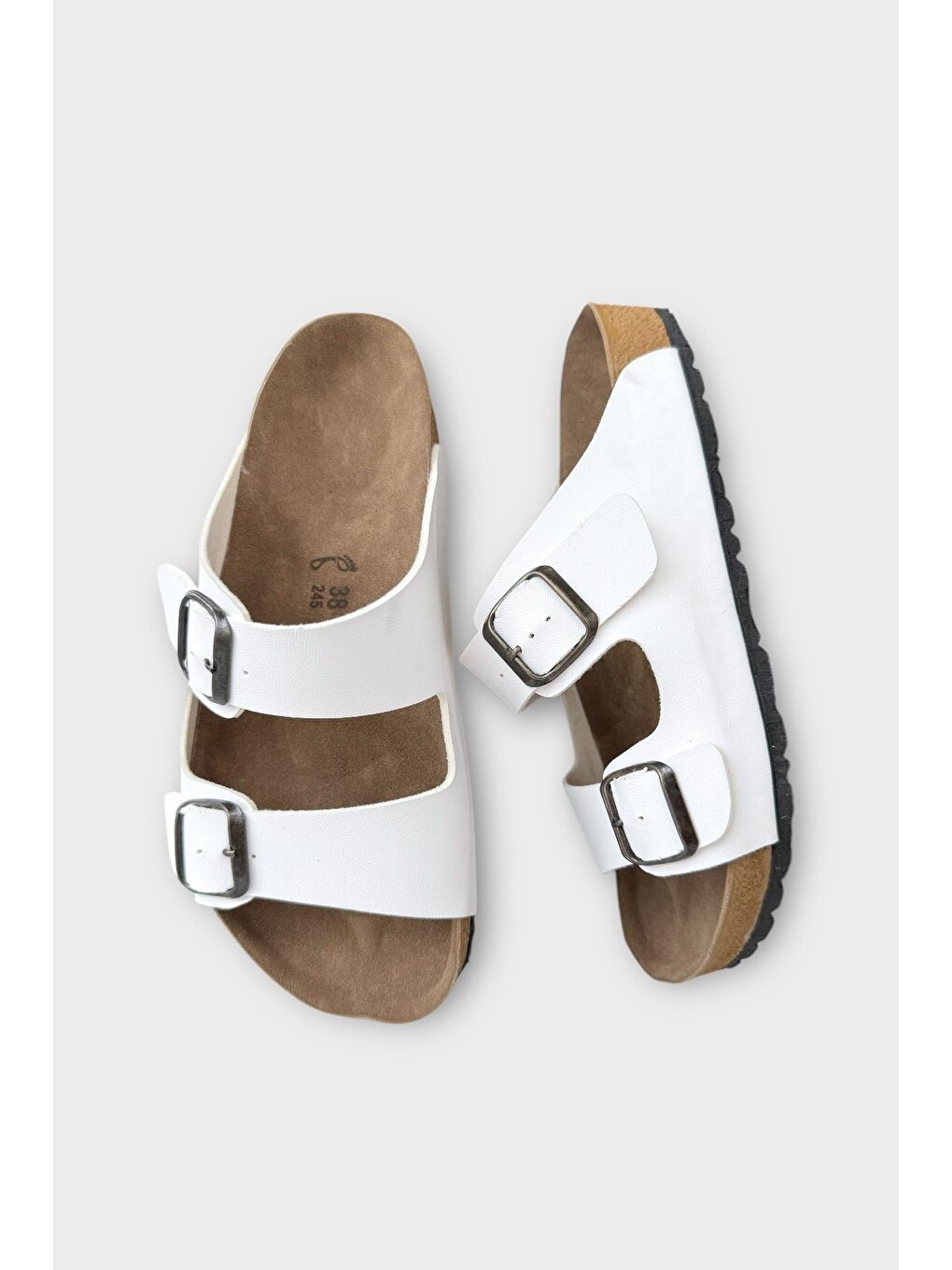 Unisex Çift Tokalı Ortopedik Terlik Beyaz-5