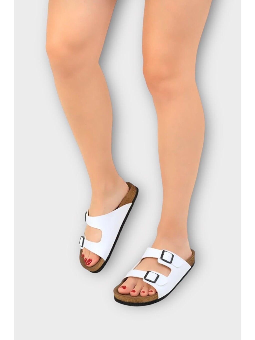 Unisex Çift Tokalı Ortopedik Terlik Beyaz-7