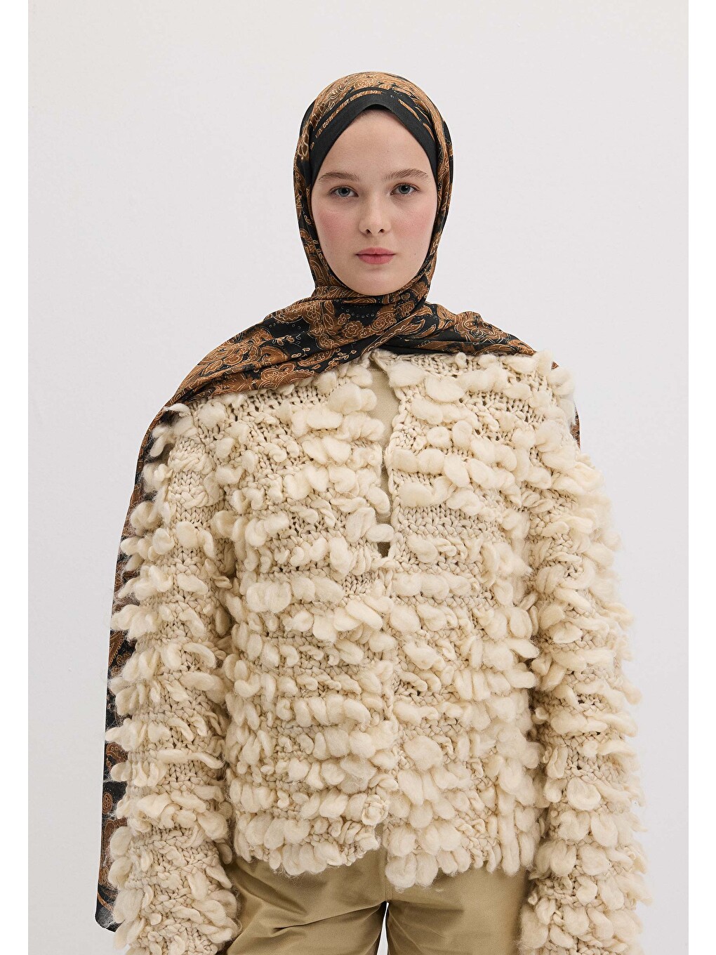 Kahverengi Freda Desen Şal Camel-2