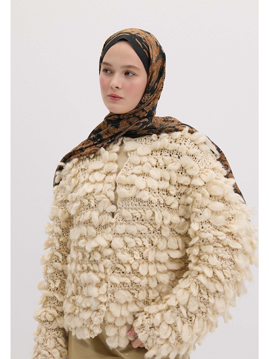 Kahverengi Freda Desen Şal Camel-4
