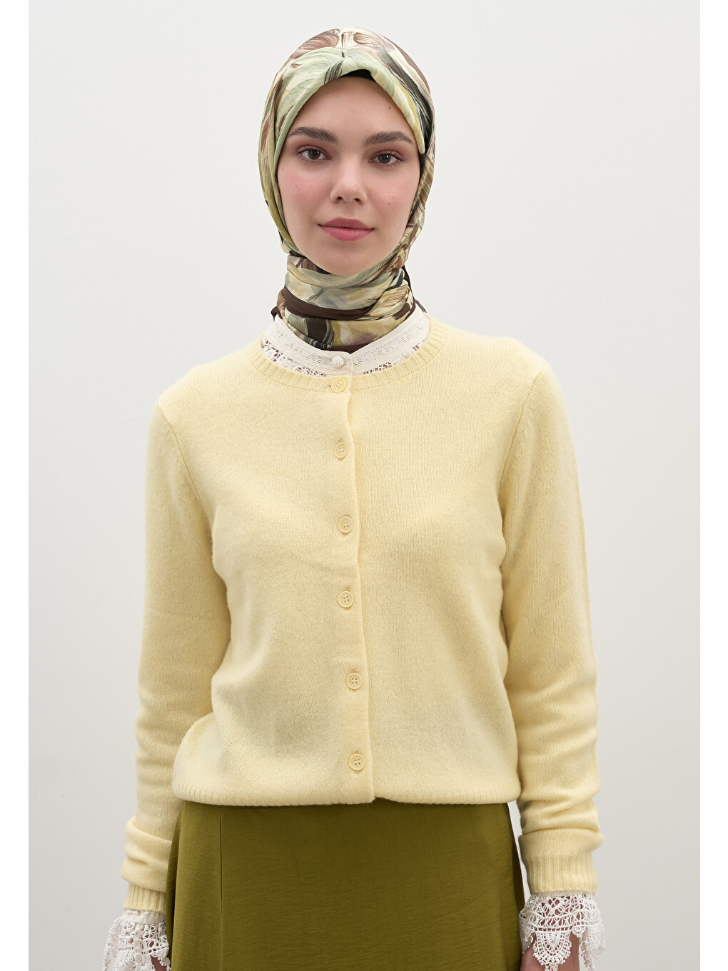 Kahverengi Vanılla Blossom Desen Pamuklu Viskon Eşarp Çikolata Kahve-3