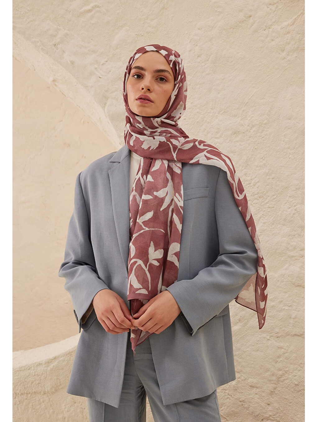 Pembe Petunia Desen Rami Şal Gülkurusu