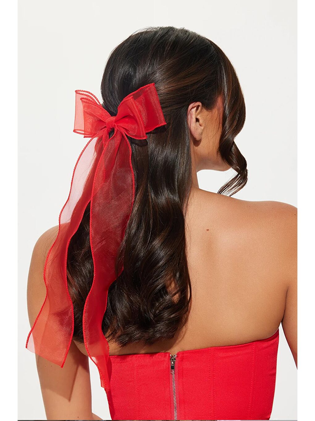 Kırmızı Alice Uzun Tül Fiyonklu Toka-2