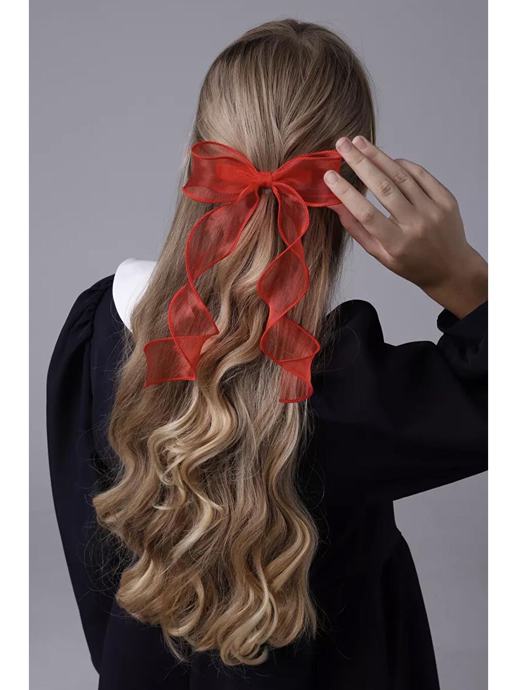 Kırmızı Alice Uzun Tül Fiyonklu Toka-4