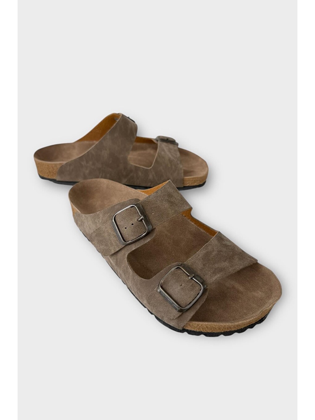 Bej Unisex Çift Tokalı Ortopedik Terlik Vizon-1