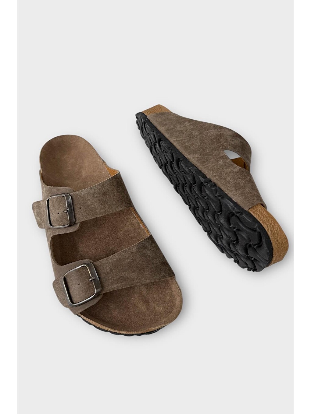 Bej Unisex Çift Tokalı Ortopedik Terlik Vizon-3