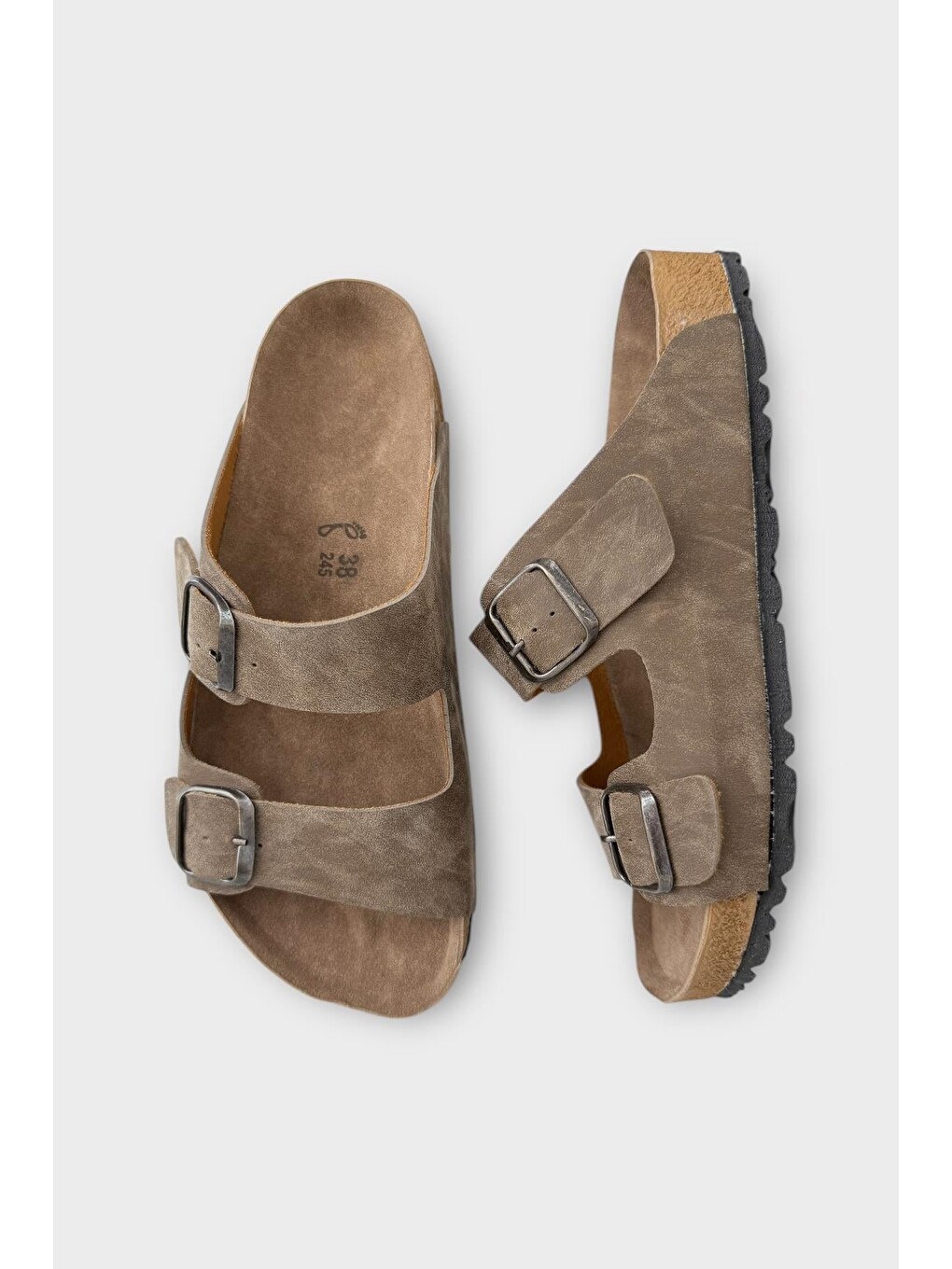 Bej Unisex Çift Tokalı Ortopedik Terlik Vizon-5