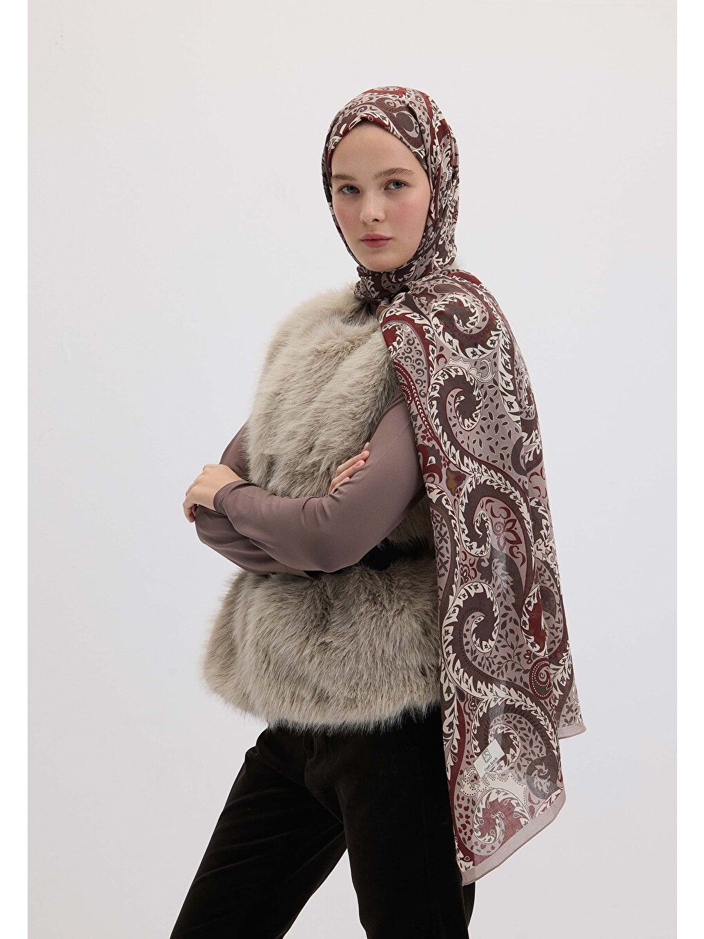 Gri Asenath Desen Şal Füme-4