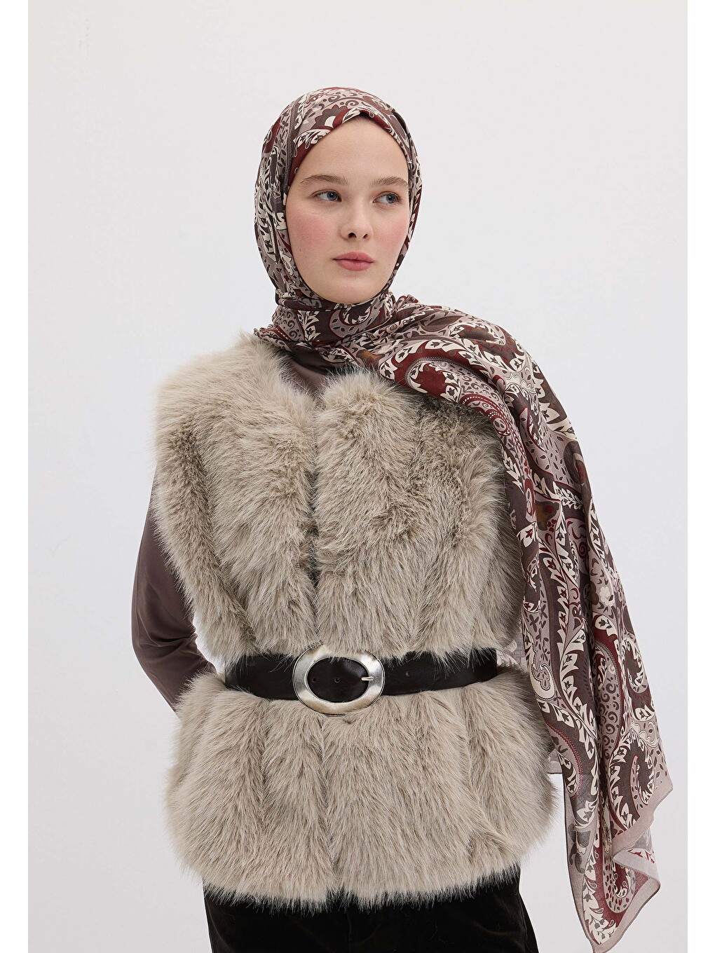 Gri Asenath Desen Şal Füme-1