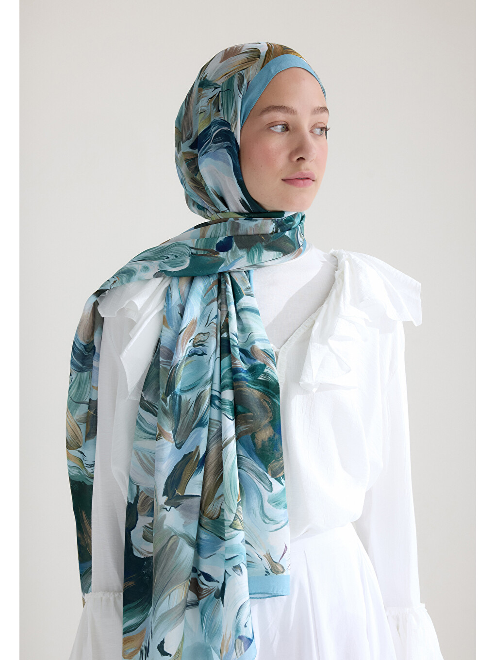 Vanılla Blossom Floş Viskon Şal Açık Mavi-1