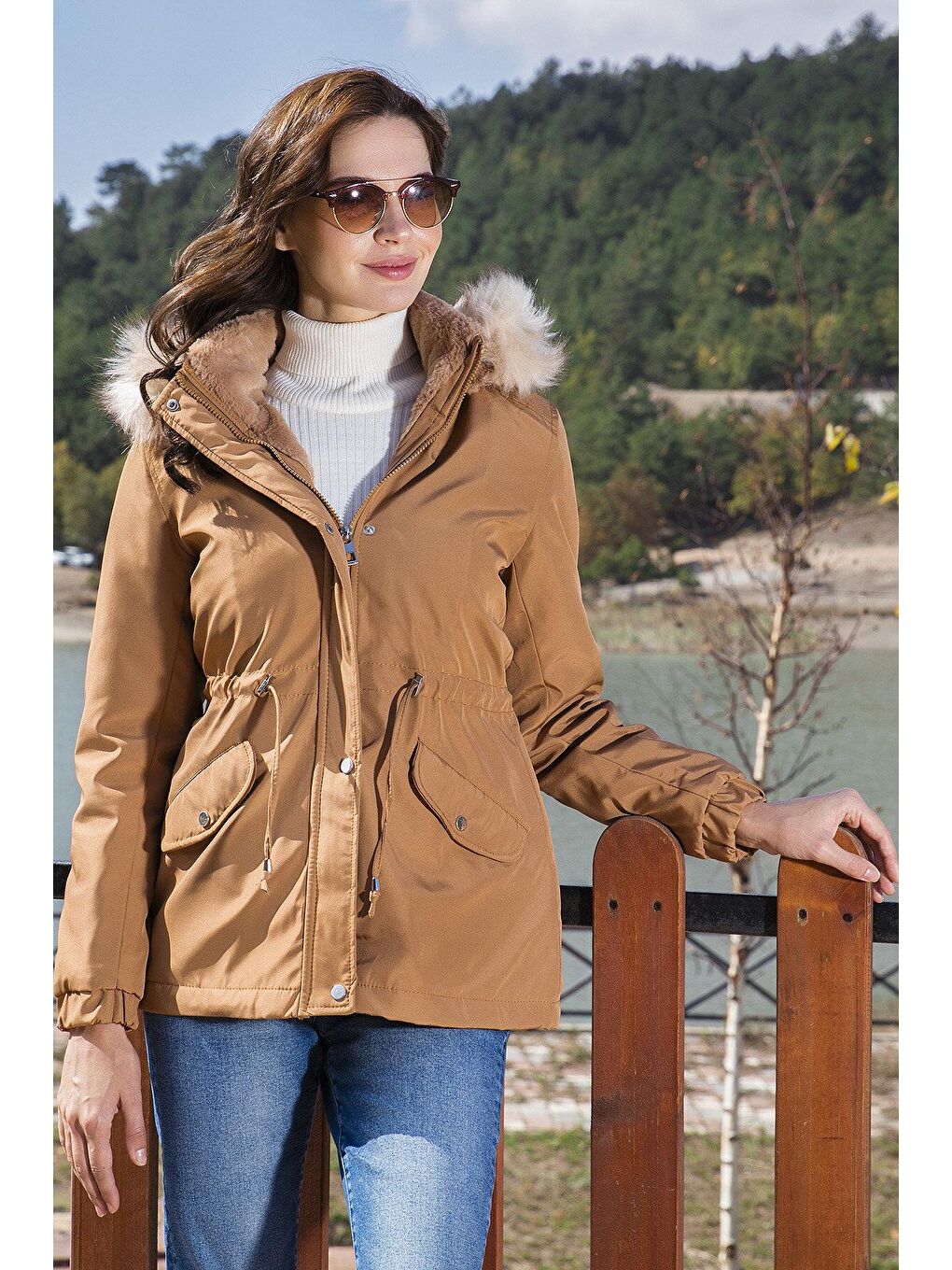 Lela Taba Regular Fit Suni Kürklü Kapüşonlu Parka 6403319 - 1