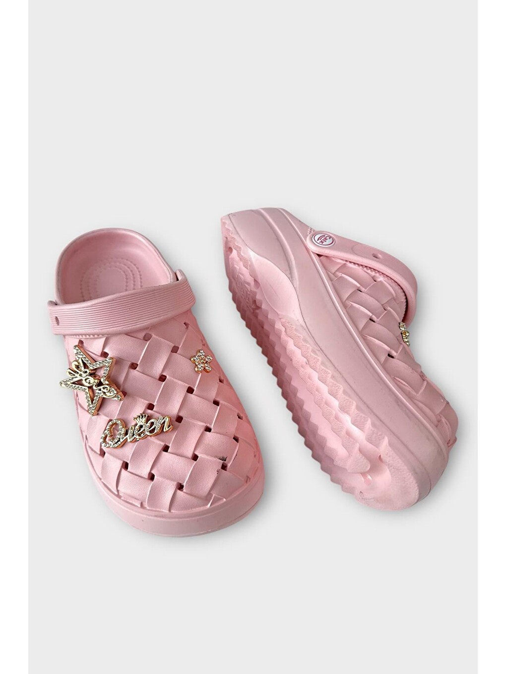 Pembe Kadın Taşlı Comfort Hafif Yüksek Taban Yazlık Sandalet Terlik Pudra-3