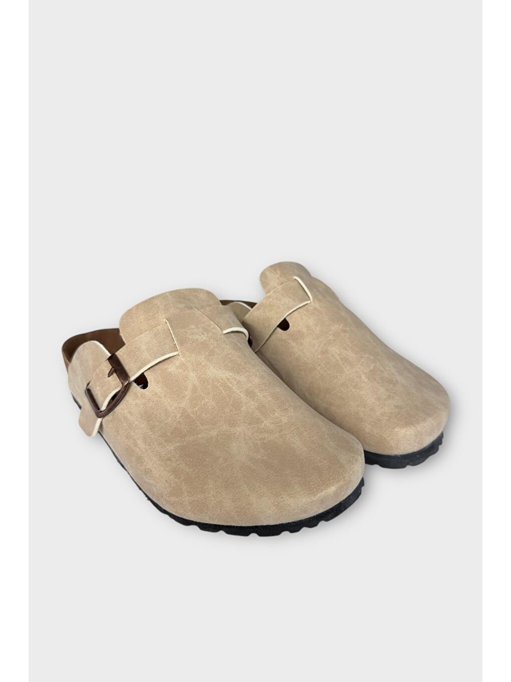 Unisex Toka Detaylı Mantar Anatomik Tabanlı Terlik Bej - Siyah-3