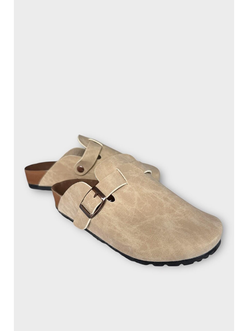 Unisex Toka Detaylı Mantar Anatomik Tabanlı Terlik Bej - Siyah-2