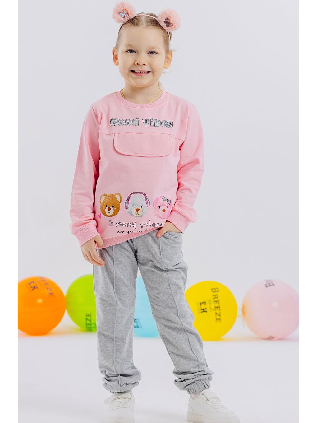 Kız Çocuk Eşofman Takımı Ayıcık Baskılı Pembe (3 Yaş)