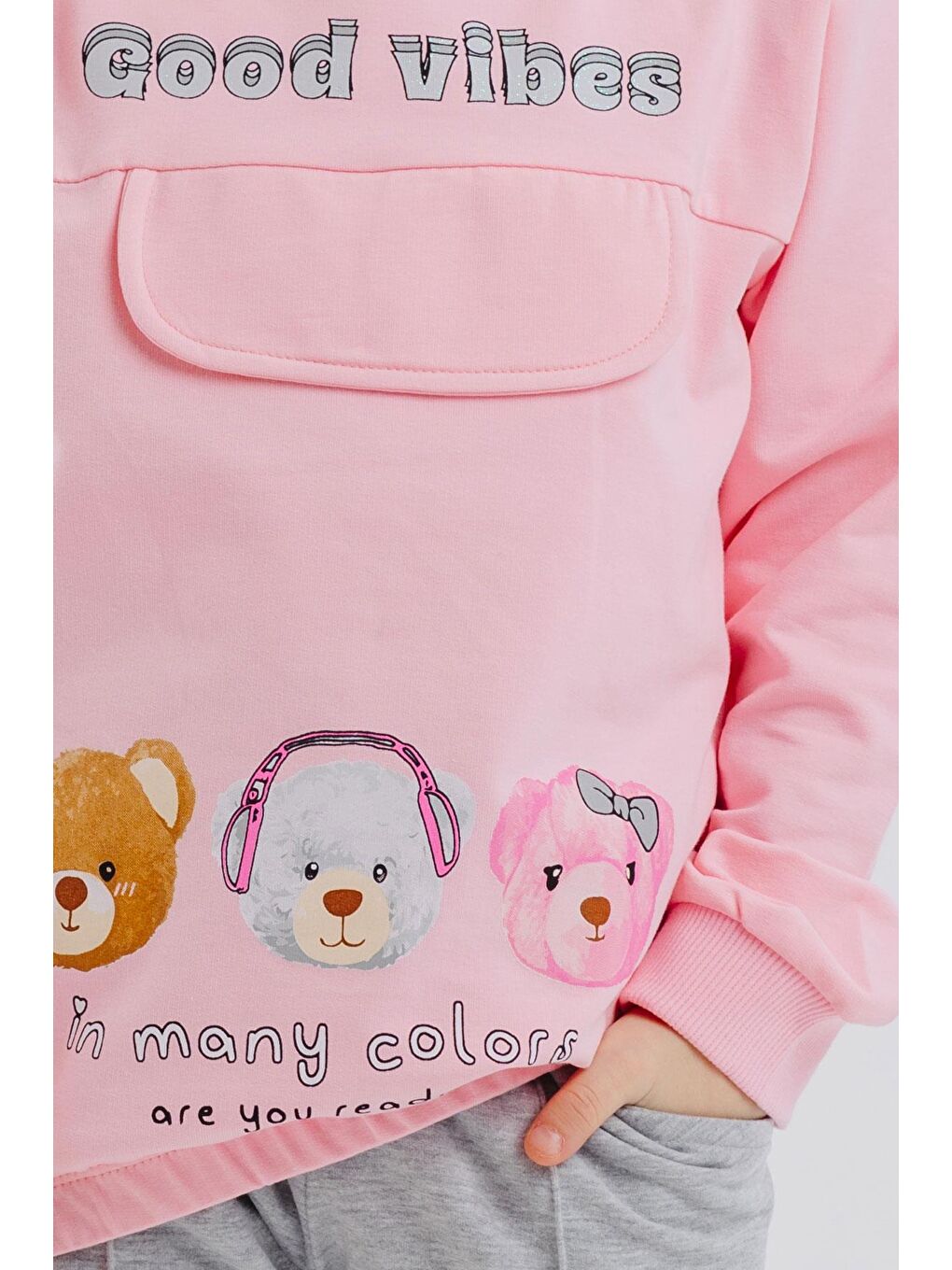 Kız Çocuk Eşofman Takımı Ayıcık Baskılı Pembe (3 Yaş)-3