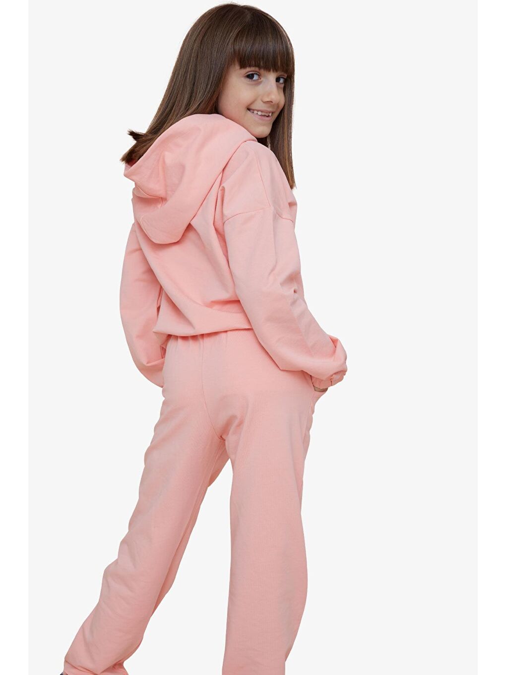 Pembe Kız Çocuk Eşofman Takımı Sevimli Ayıcık Baskılı Somon (5-10 Yaş)-7