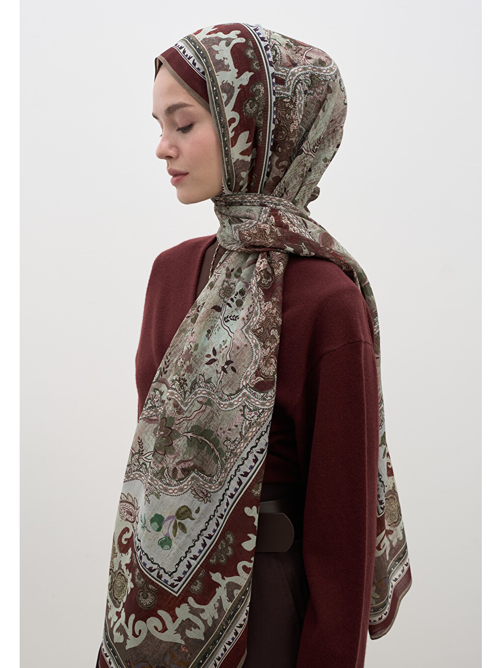 Arıane Desen Şal Bordo-1