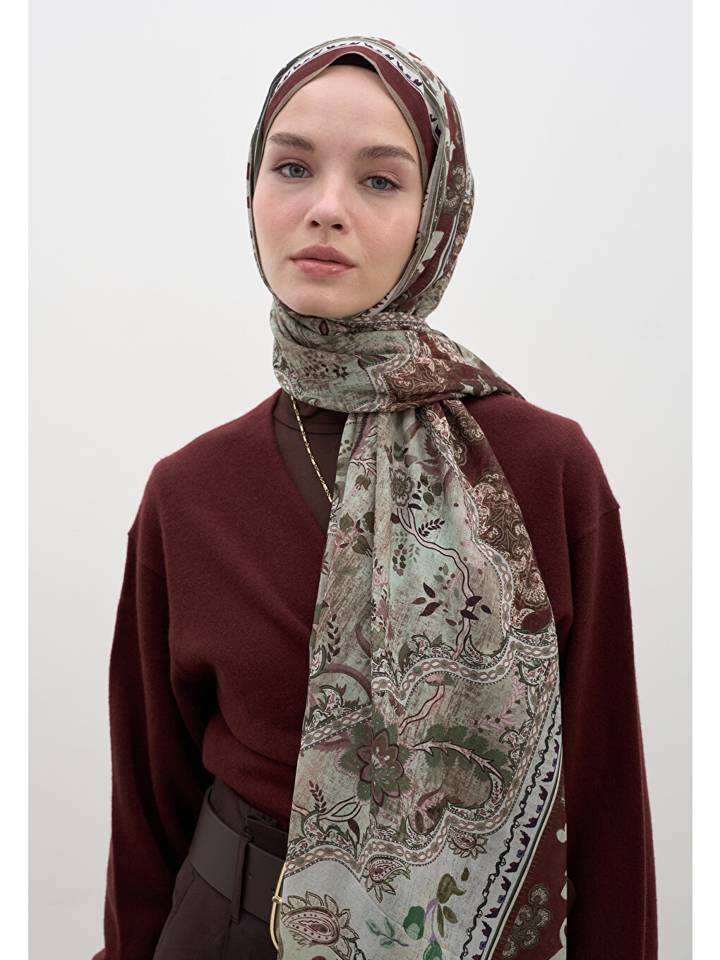 Arıane Desen Şal Bordo-3