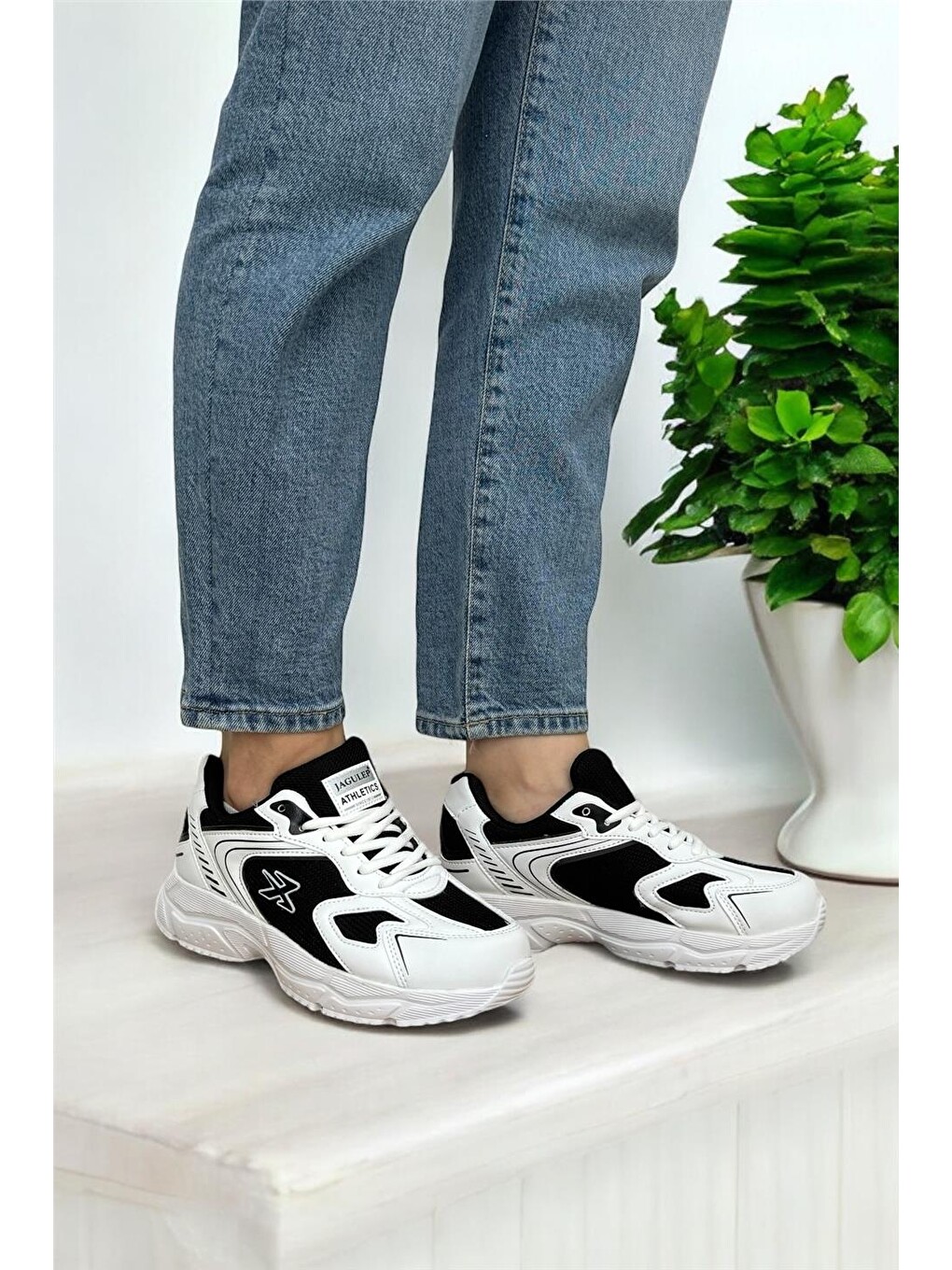 Unisex Su İtici Spor Ayakkabı Beyaz Siyah-14