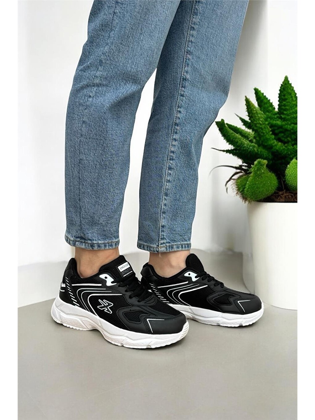 Unisex Su İtici Spor Ayakkabı Siyah Beyaz-7