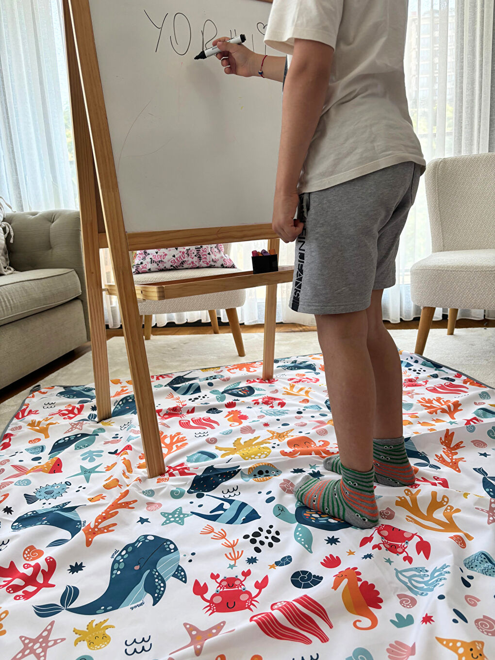 Ocean, 145x100cm, Sıvı Geçirmeyen Çok Amaçlı Aktivite Örtüsü; Bakım Örtüsü, Yer, Masa ve Yatak için