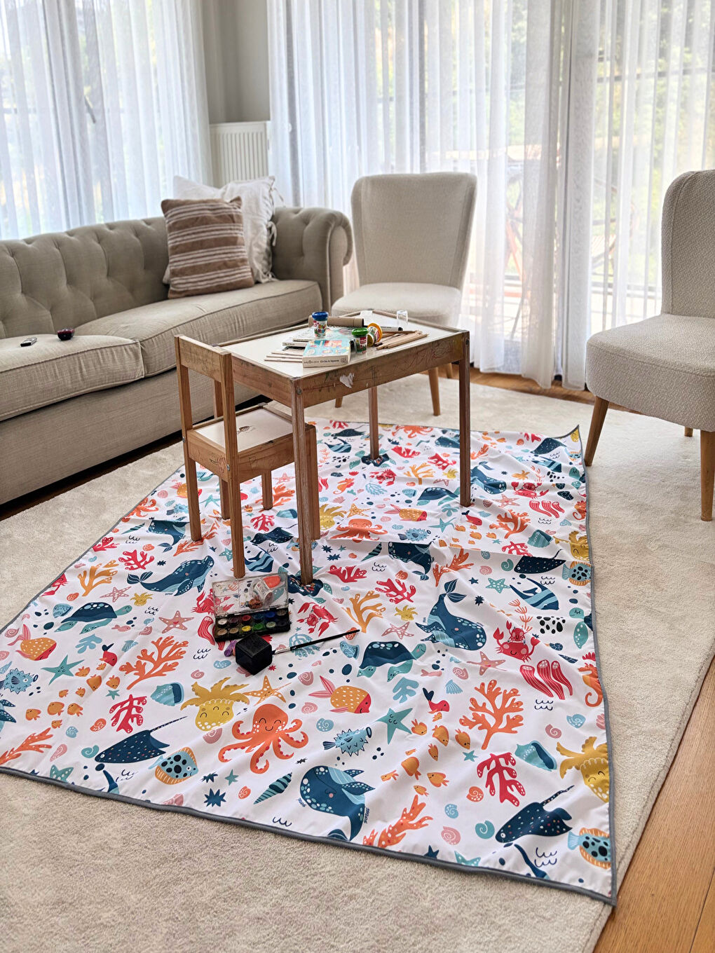 Ocean, 145x150cm, Sıvı Geçirmeyen Çok Amaçlı Aktivite Örtüsü; Bakım Örtüsü, Yer, Masa ve Yatak için-8