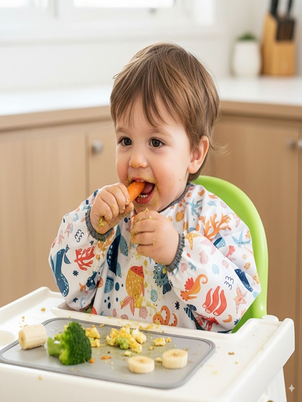 2-4 yaş, SEA, Sıvı Geçirmez, Makinede Yıkanabilir, Cepli, Oeko-tex 100, Uzun Kollu Bebek Mama Önlüğü