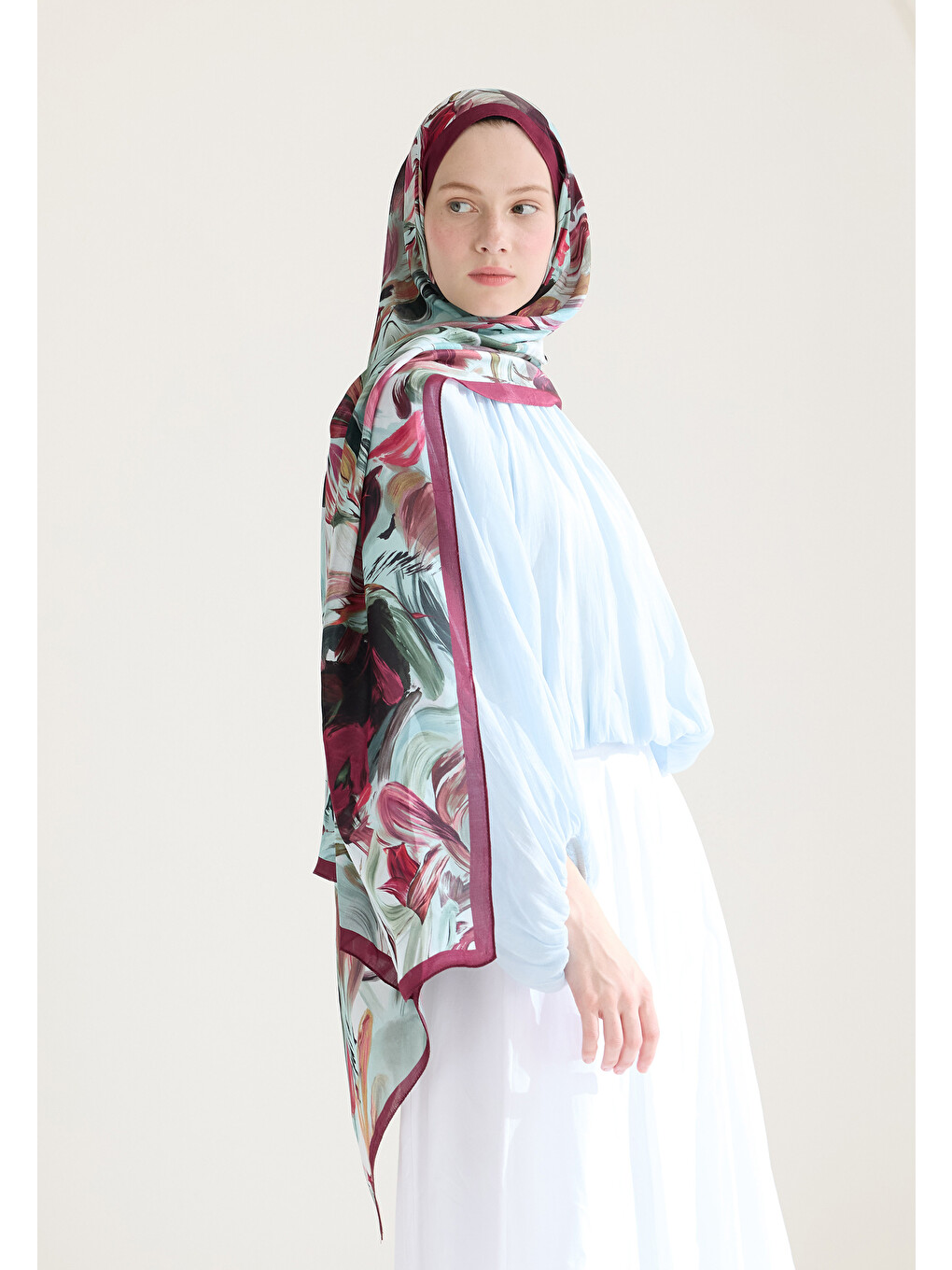 Vanılla Blossom Floş Viskon Şal Mürdüm-4