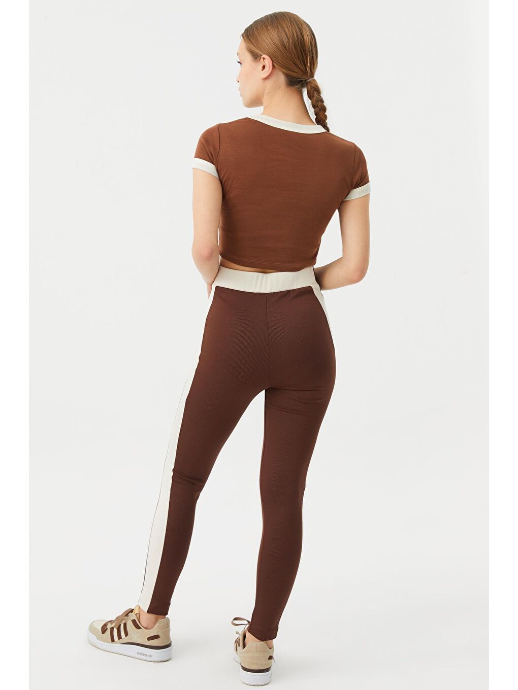 Kahverengi Kadın Kahve Yanı Şerit Detaylı Kaşkorse Tayt-3