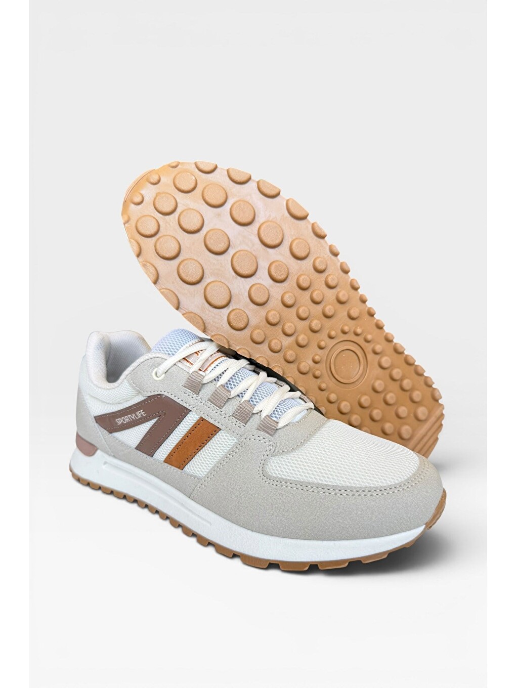 Erkek Ortopedik Airfile Günlük Yürüyüş Koşu Sneaker Spor Ayakkabı Bej-8
