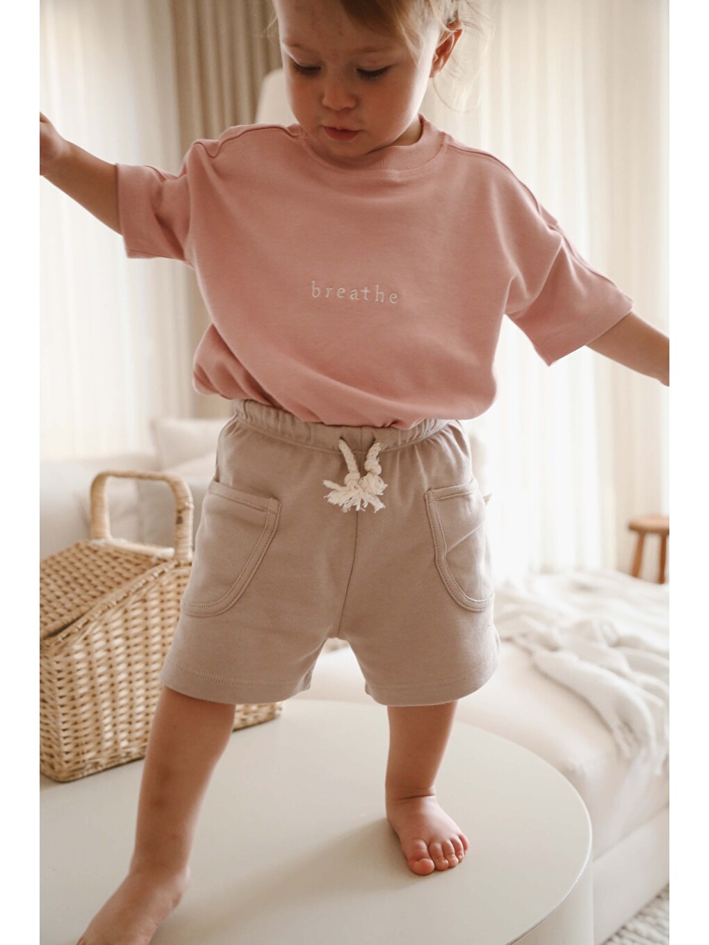 Pembe Bisiklet Yaka Oversize T-shirt Bebek - Çocuk-3