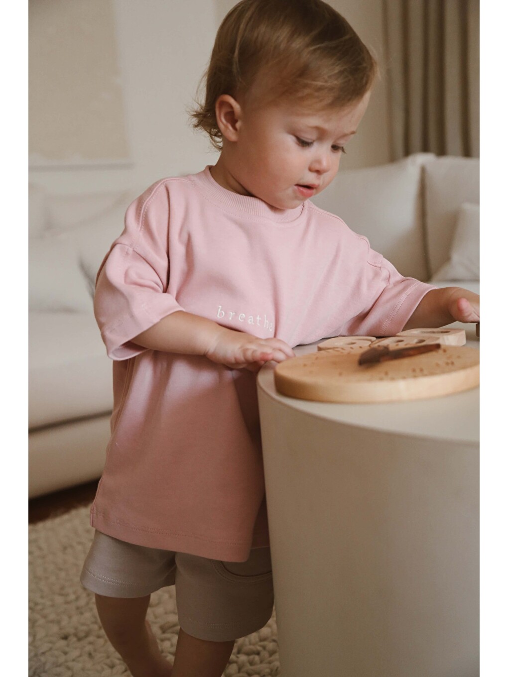 Pembe Bisiklet Yaka Oversize T-shirt Bebek - Çocuk-5
