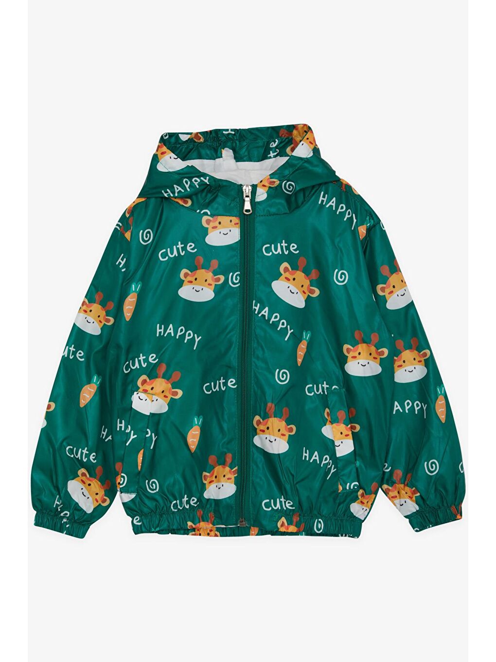 Erkek Çocuk Yağmurluk Sevimli Zürafa Desenli Yeşil (1-6 Yaş)