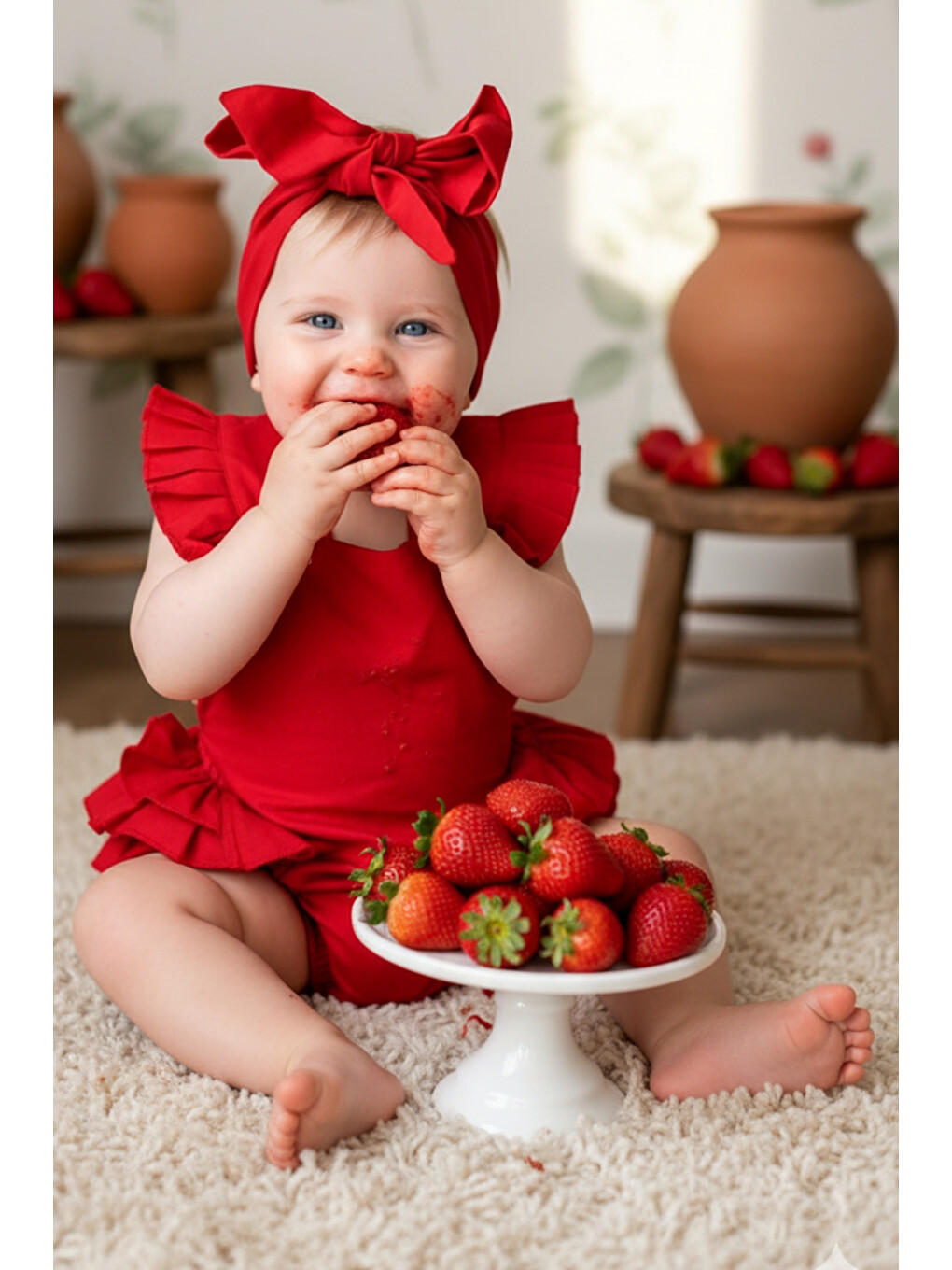 Kız Bebek Kırmızı Pamuklu Salopet Bandana Yılbaşı Takım