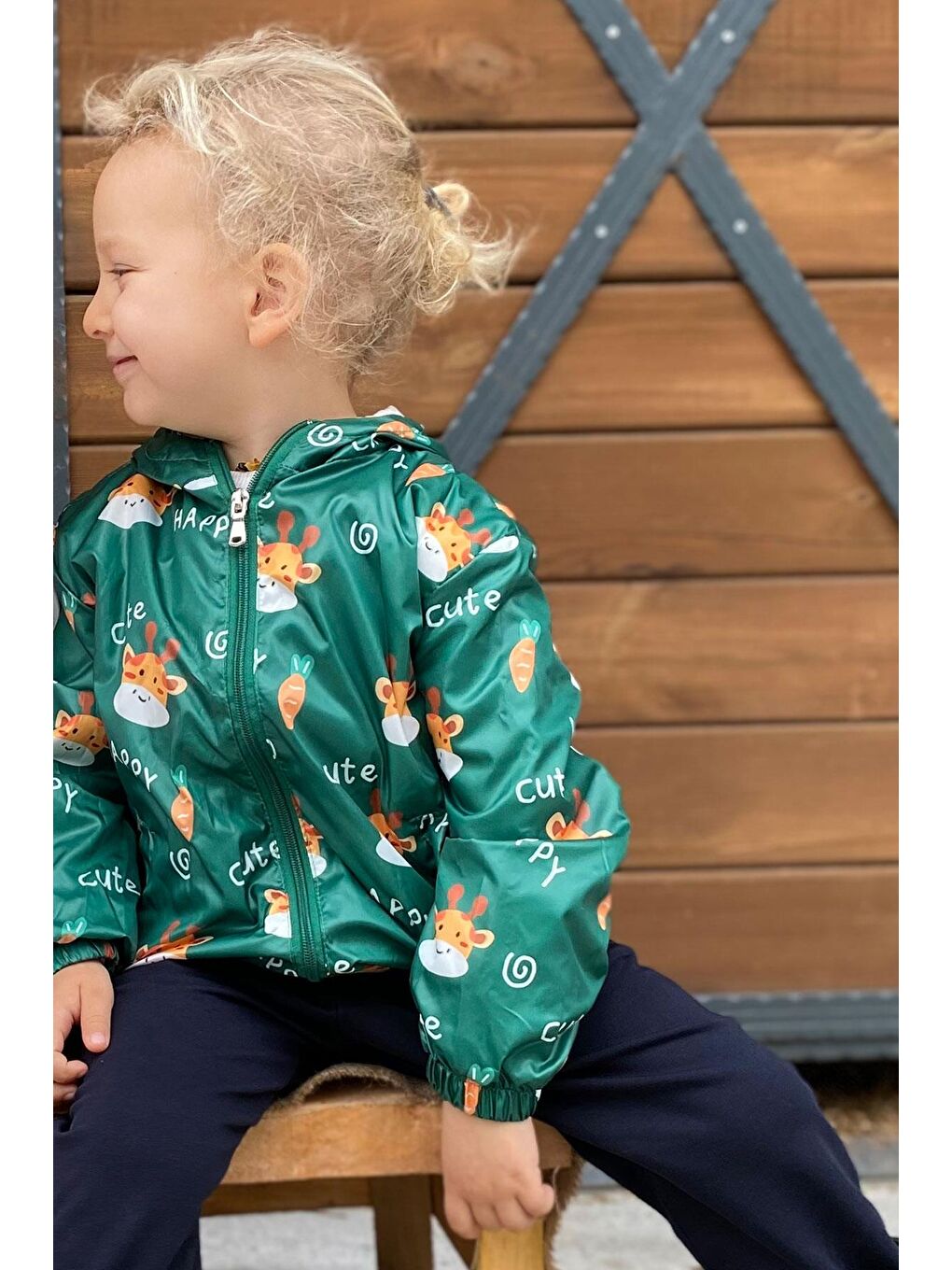 Erkek Çocuk Yağmurluk Sevimli Zürafa Desenli Yeşil (1-6 Yaş)-6