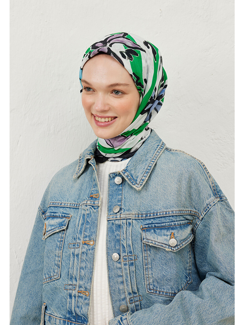 Lemonade Desen Pamuk Vual Eşarp Yeşil-5