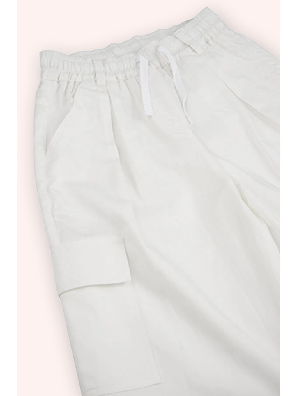 Kız Çocuk Beli Lastikli Bol Paça Ekru Pantolon-1