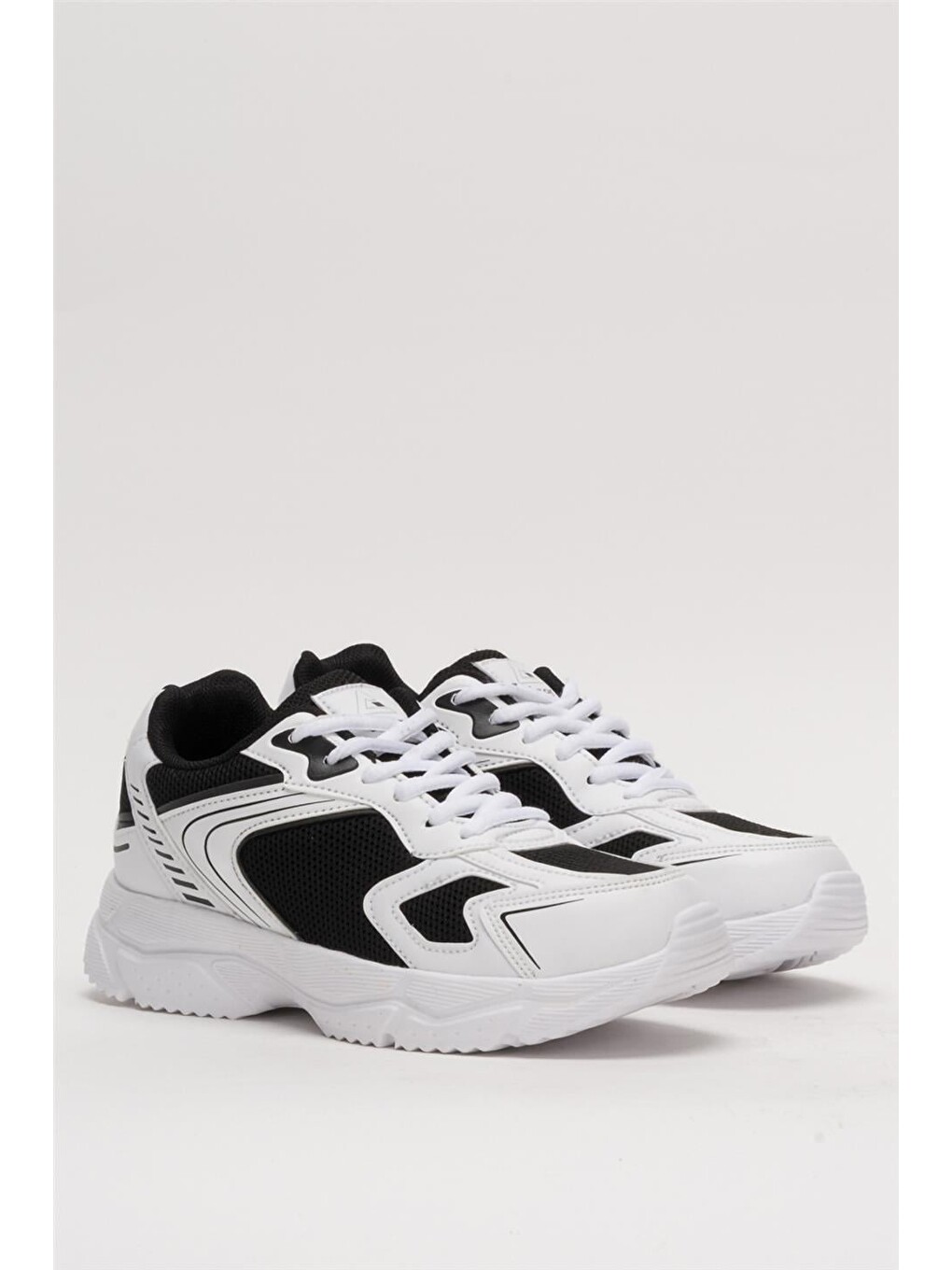 Unisex Faylon Taban Bağcıklı Spor Ayakkabı Beyaz Siyah-5