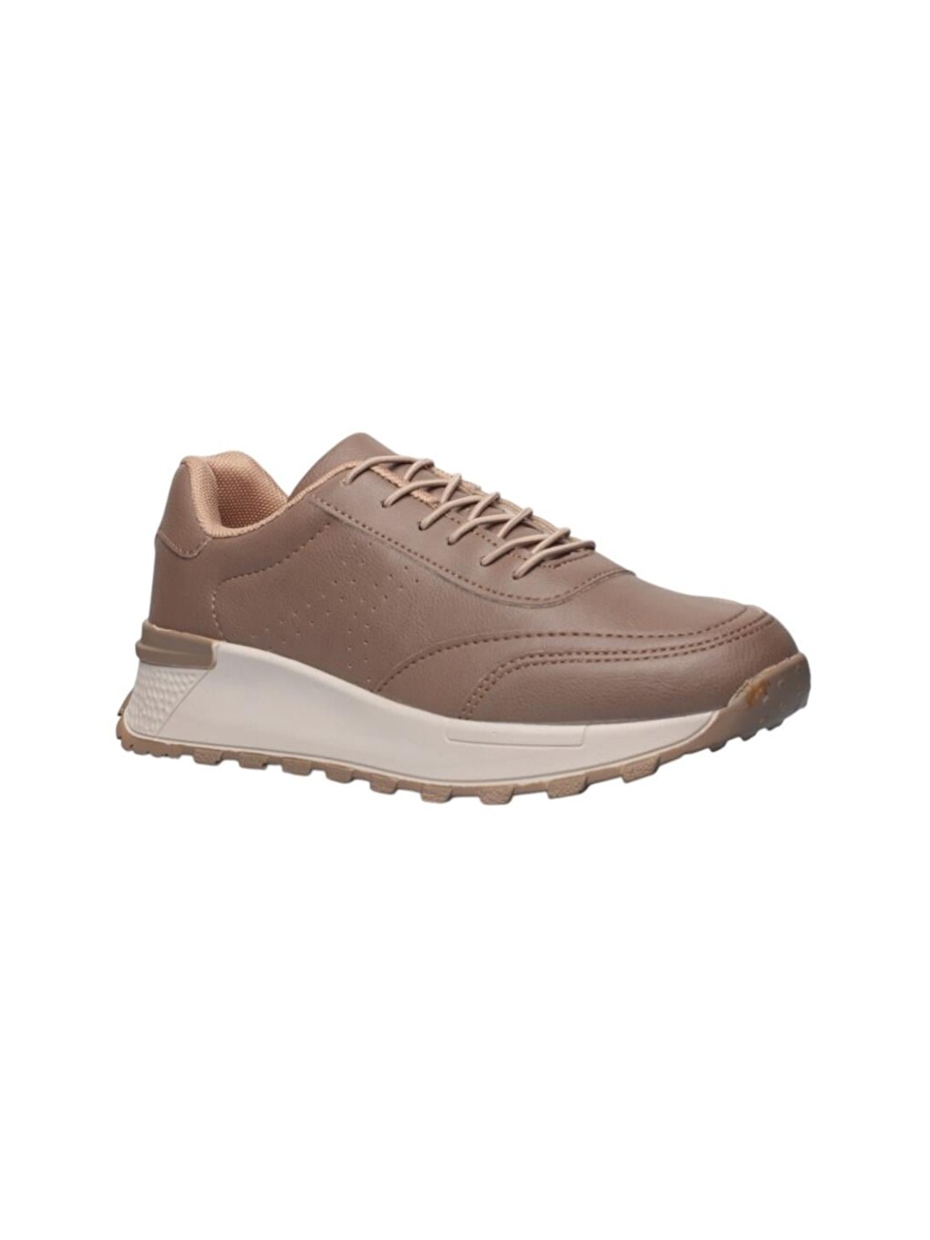 Bej Kadın Bağcıklı Kolay Giyilebilir Mevsimlik Sneaker Spor Ayakkabı Vizon-2