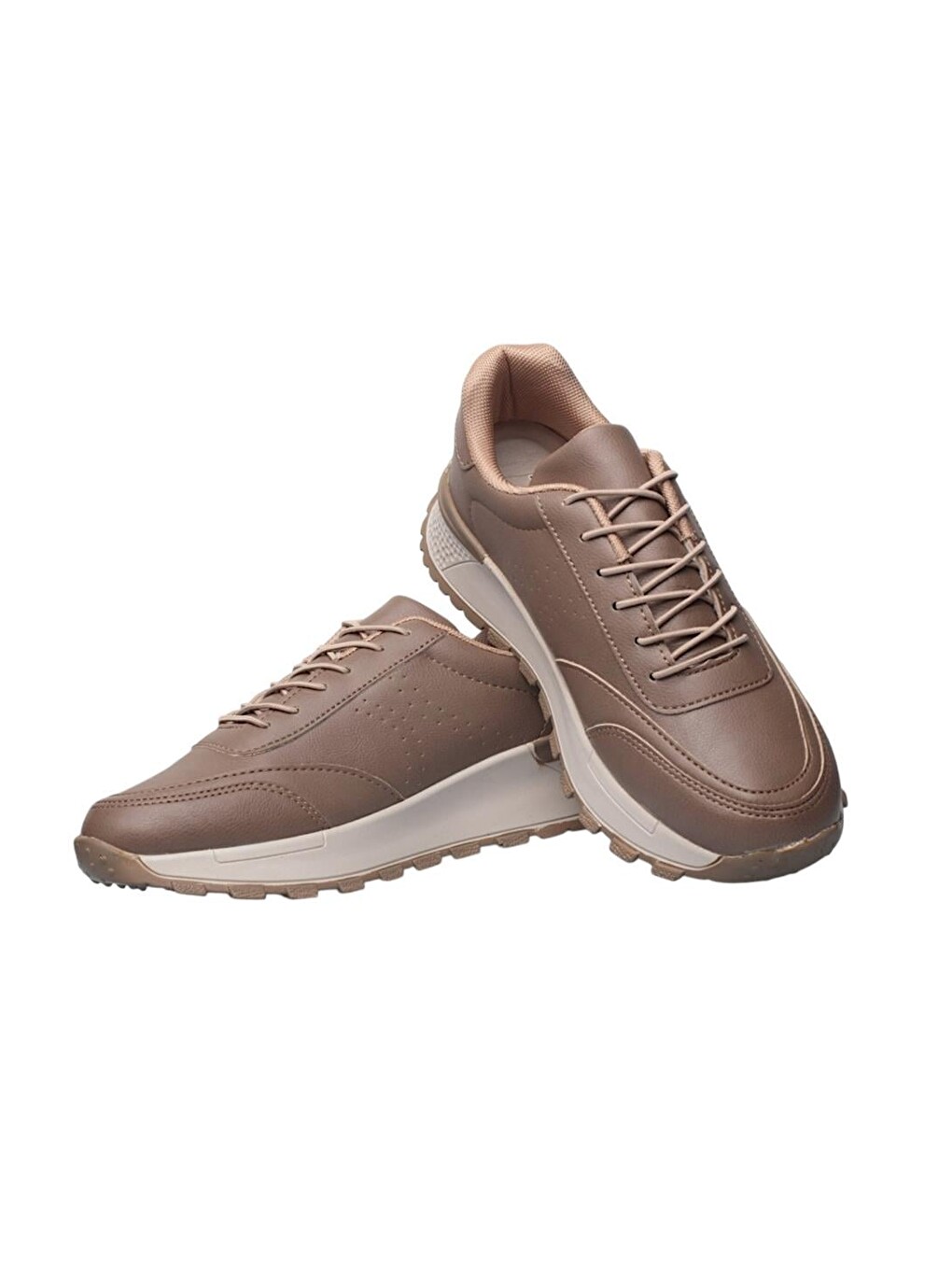Bej Kadın Bağcıklı Kolay Giyilebilir Mevsimlik Sneaker Spor Ayakkabı Vizon-3