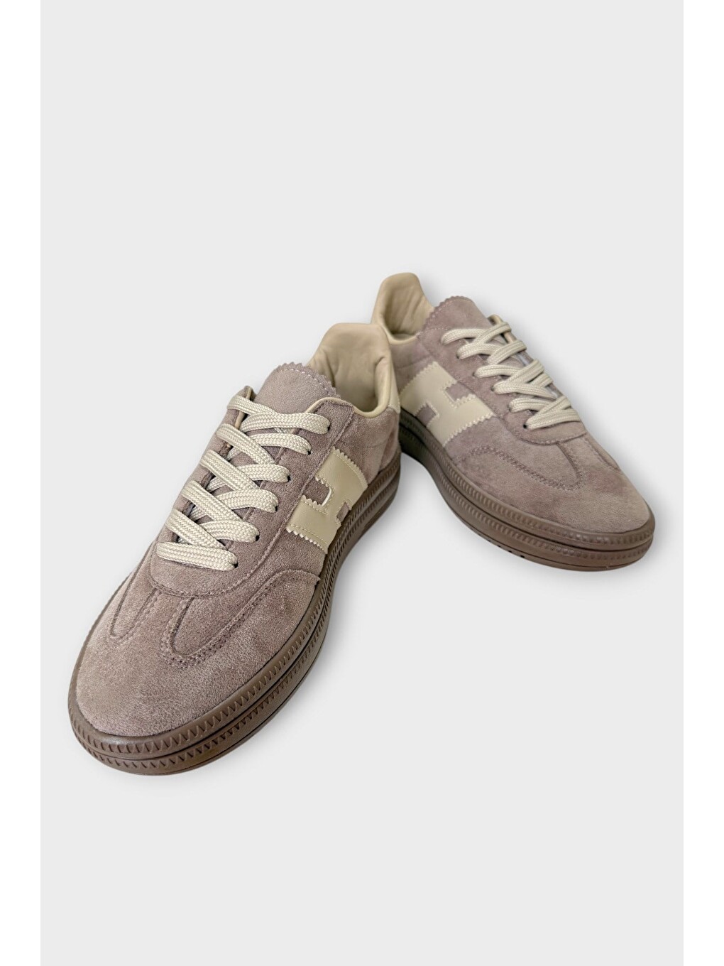 Bej Süet Bağcıklı Sneaker Kadın Spor Ayakkabı Vizon-3