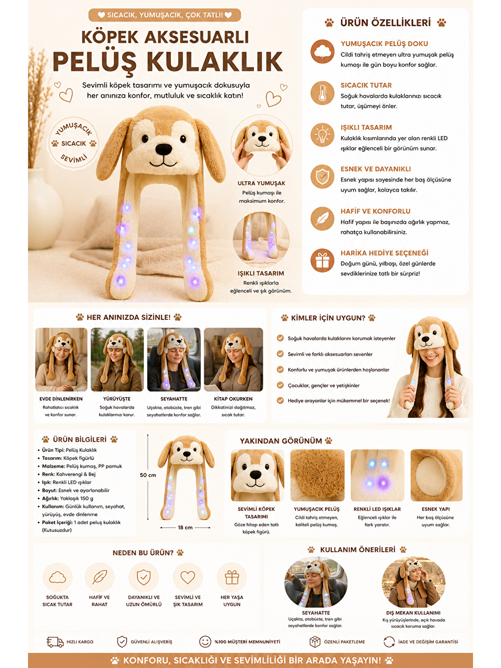 Karışık Köpek Aksesuarlı Pelüş Kulaklık-2