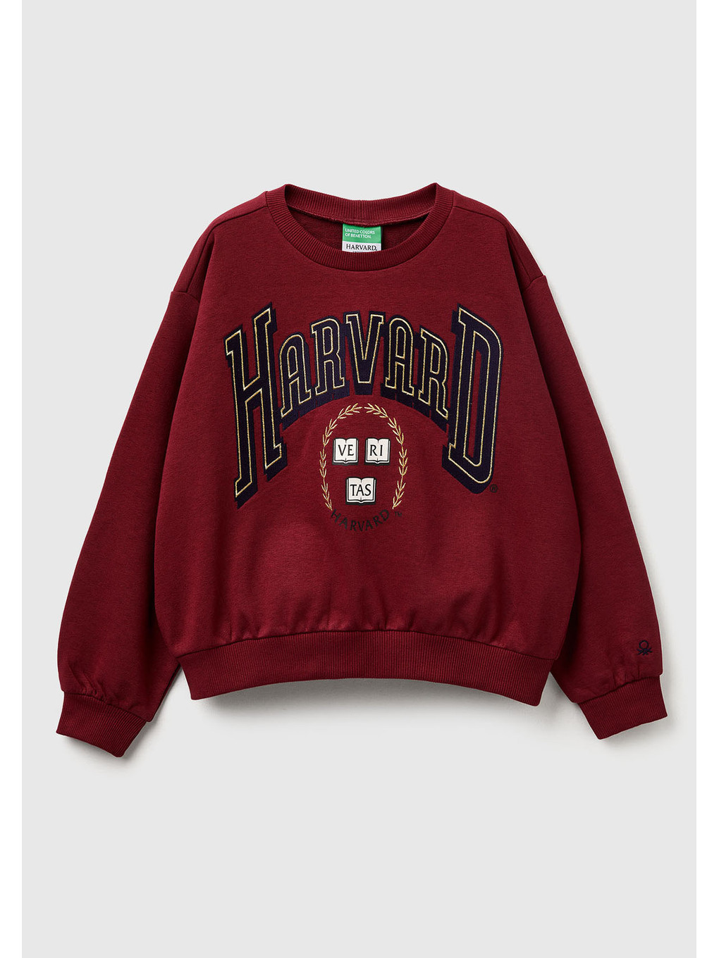 Kız Çocuk Bordo Önü Baskılı Logo İşlemeli Relaxed Fit Kısa Sweatshirt